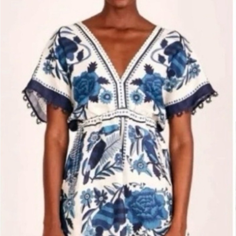 FARM Rio Blue and Cream Floral Blouse